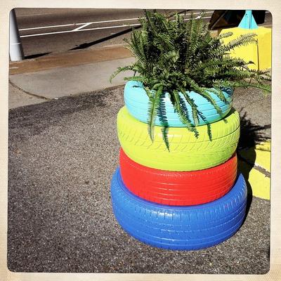 Recycled Container Gardening Ideas: a stack of old tires!