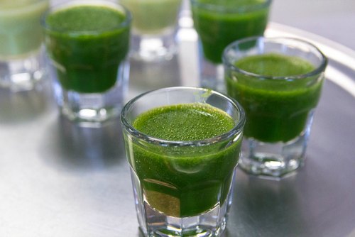 Proponents of the health benefits of wheatgrass smoothies claim that it can rebuild healthy red blood cells and improve blood-glucose levels. Most users drink about 2 ounces once or twice a day.